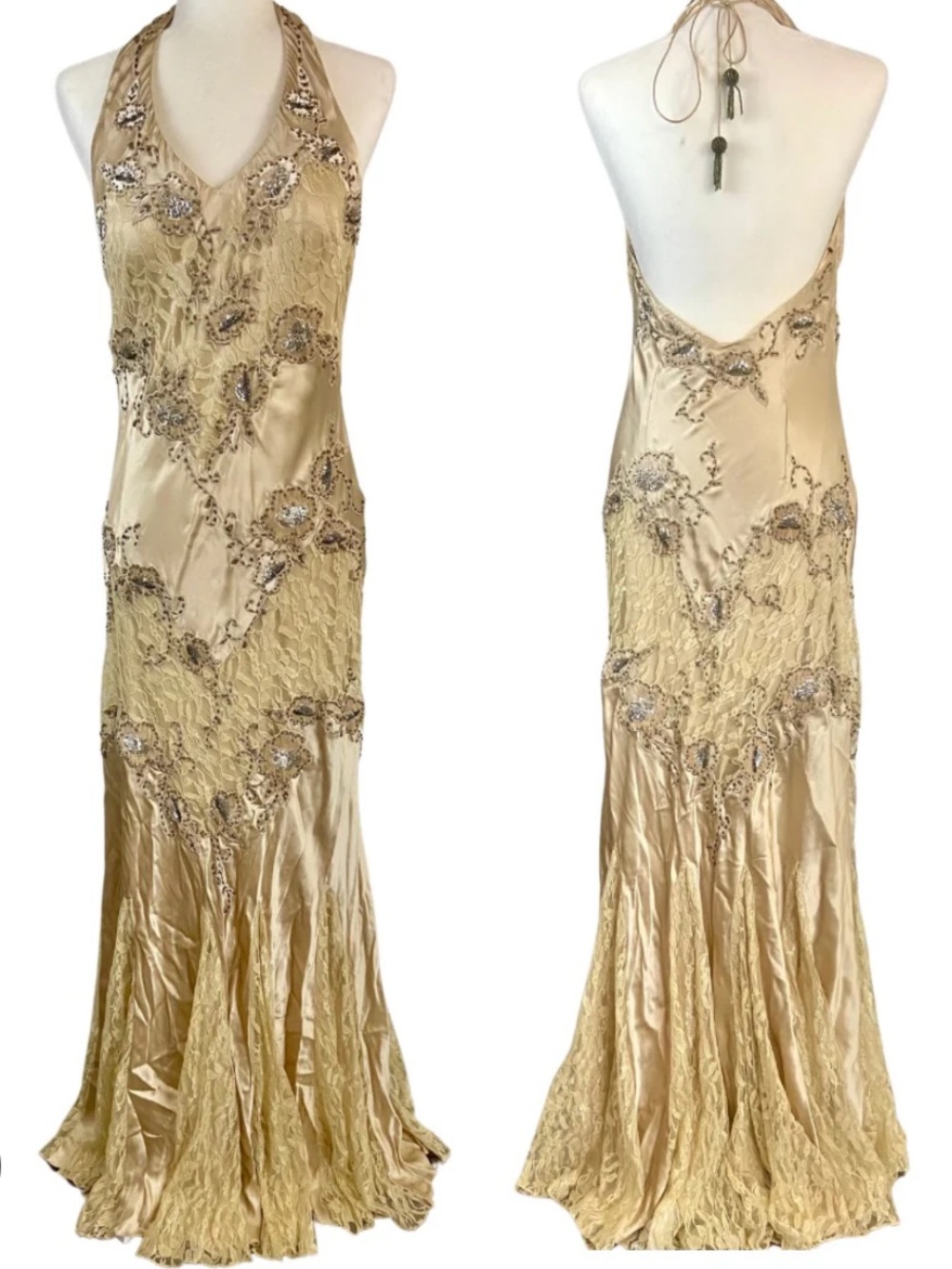Gold Satin A-Line Evening Gown